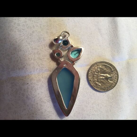 NWOT Sterling Silver Blue Calcedony Pendant - Picture 8 of 12